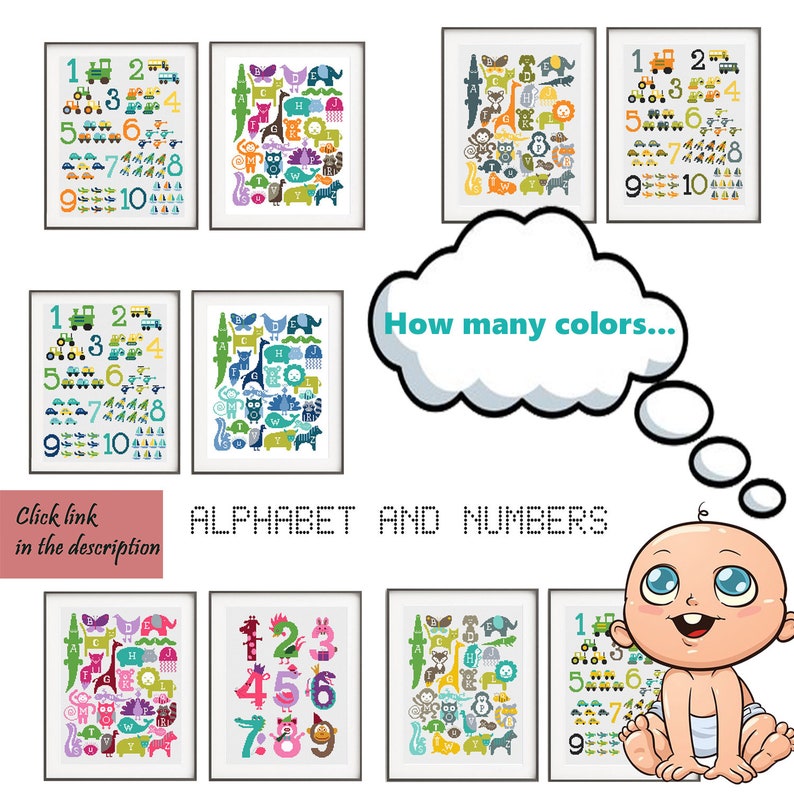 Baby cross stitch pattern Birth announcement Alphabet Numbers cross stitch Baby shower gift wild animal Printable pdf pattern Easy Funny DIY