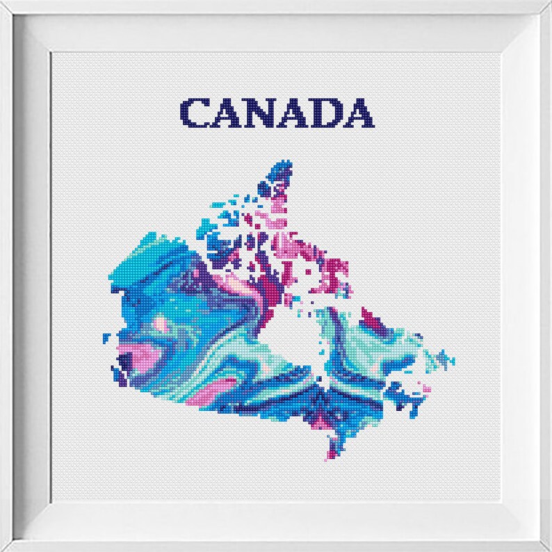 Canada cross stitch pattern World cross stitch Watercolor Map Etsy