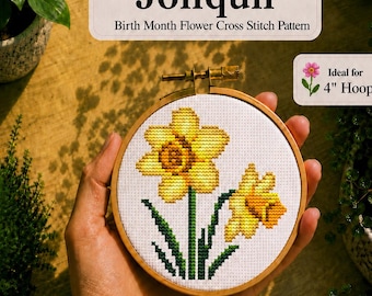 Jonquil kruissteekpatroon, Geboortebloem van de maand, Bloem van maart, Mini en eenvoudige ontwerpen, De geboortebloem van maart, Direct te downloaden