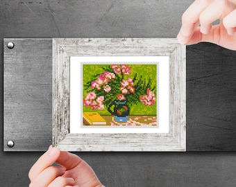 Mini cross stitch pattern Vincent van Gogh -Vase with Oleanders and Book- Famous painting Tiny masterpiece Small cross stitch PDF