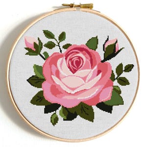Rose cross stitch pattern Modern counted cross stitch Flower Floral embroidery pattern PDF Natural Xstitch sampler Beginner needlecraft easy