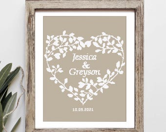 Modern wedding cross stitch pattern, Heart embroidery with custom names, Love anniversary gift, Personalized DIY gift, Instant Download