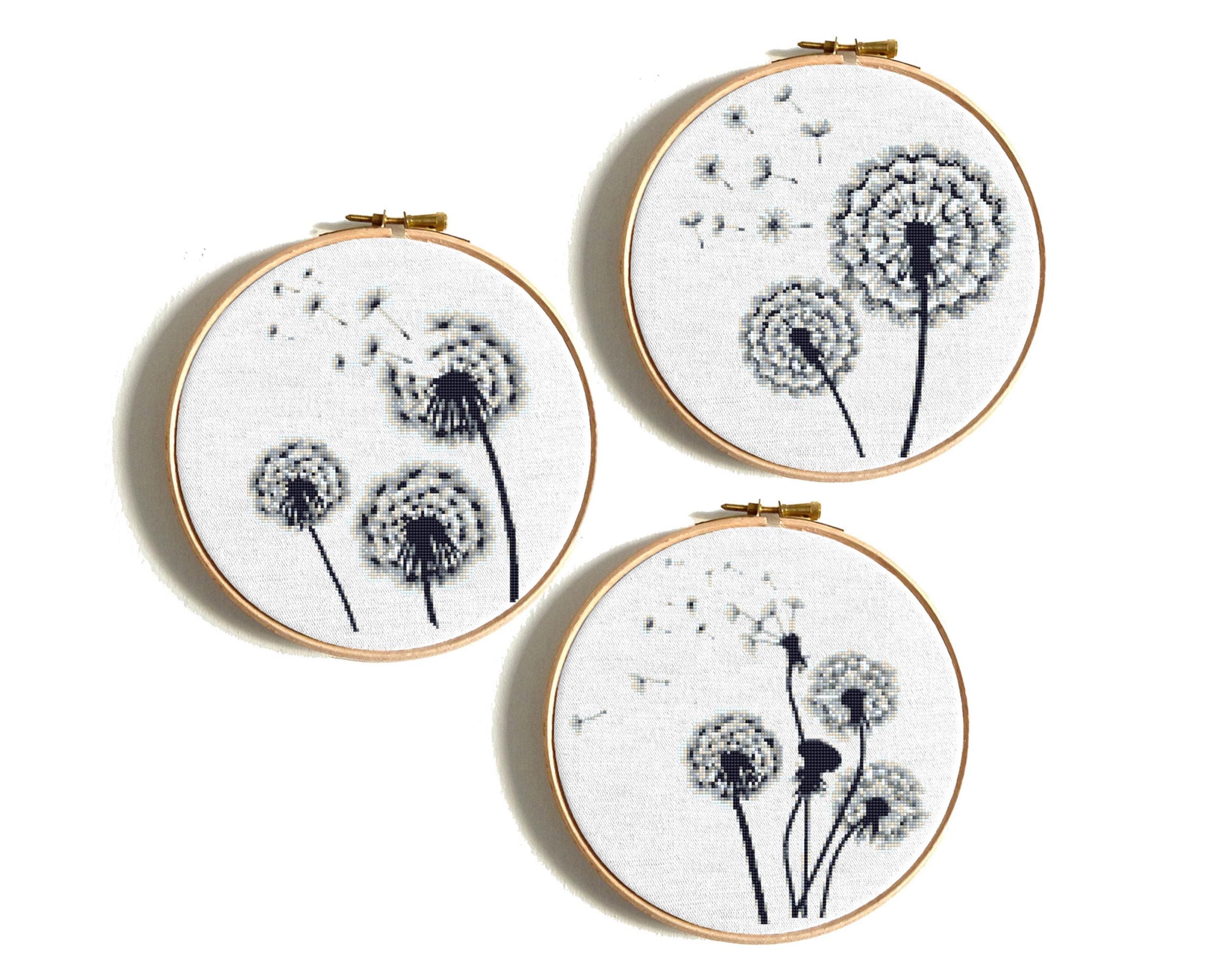 タンポポのクロスステッチパターン、初心者向けの簡単なPDF、花柄