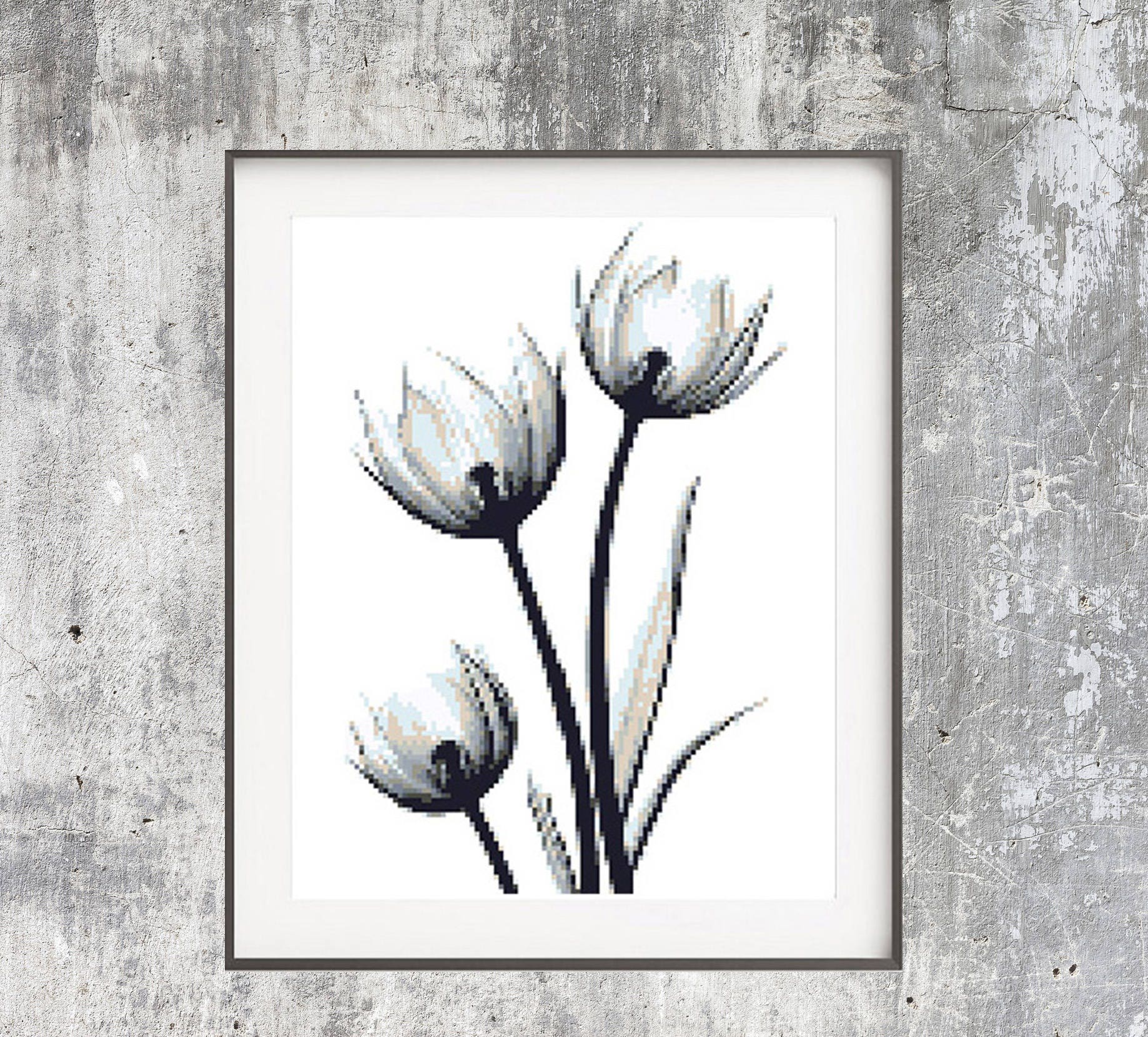 Cross Stitch PatternVintage Red Tulips Embroidery DesignPDF File