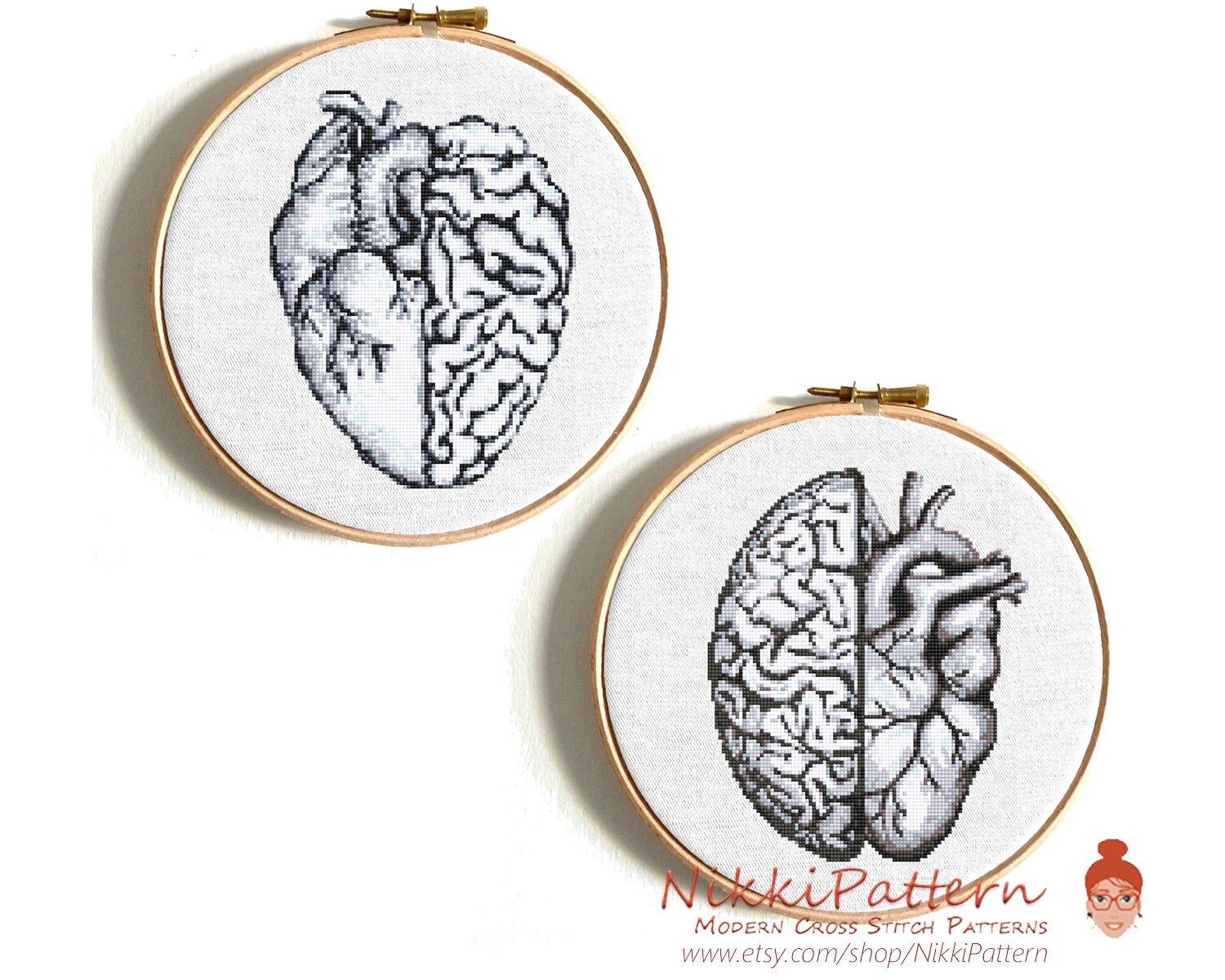 Brain Cross Stitch Human Brain Cross Stitch Heart Cross Stitch Etsy
