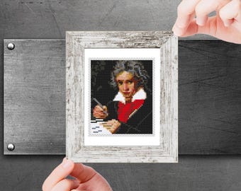 Patrón de punto de cruz de mini arte - Beethoven con el manuscrito de la Missa de Joseph Karl Cuadro famoso PDF, Compositor Miniatura pequeña