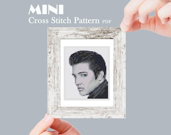 Elvis Presley  mini cross stitch pattern, Modern tiny Portrait, Famous movie star, Tiny miniature picture painting Small easy frame art