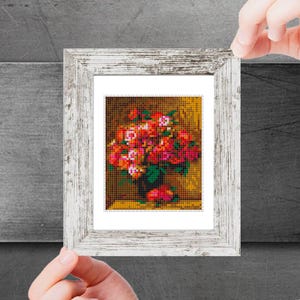Mini cross stitch pattern Modern tiny art - Bouquet of Roses by Renoir Famous art miniature painting Easy beginner PDF chart
