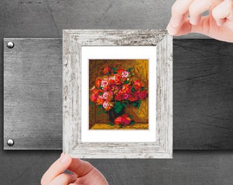 Mini cross stitch pattern Modern tiny art - Bouquet of Roses by Renoir Famous art miniature painting Easy beginner PDF chart