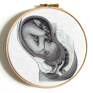 Schwangere Frau Kreuzstich Stickmuster, Anatomische Gebärmutter x-Stich, Fötus und Emryo, Baby Geburt Stickerei, digitale Sofort download