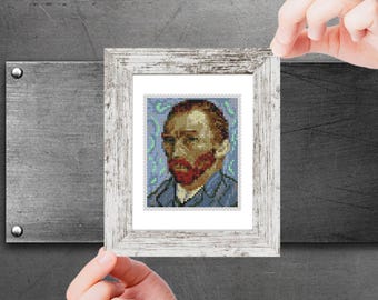 Mini art Cross Stitch Pattern, Self Portrait by Vincent van Gogh, Famous painting x-stitch PDF pattern, Small Tiny Miniature Embroidery