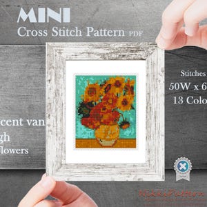 Patrón de punto de cruz mini de los Girasoles de Van Gogh, bordado artístico famoso en PDF, descarga instantánea imagen 11