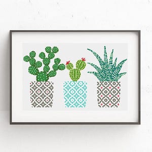 Cactus cross stitch pattern Geometric cross stitch pattern Natural embroidery sampler Flower, floral cross stitch PDF printable Modern Gift image 1