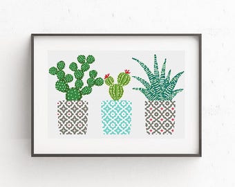 Cactus cross stitch pattern Geometric cross stitch pattern Natural embroidery sampler Flower, floral cross stitch PDF printable Modern Gift