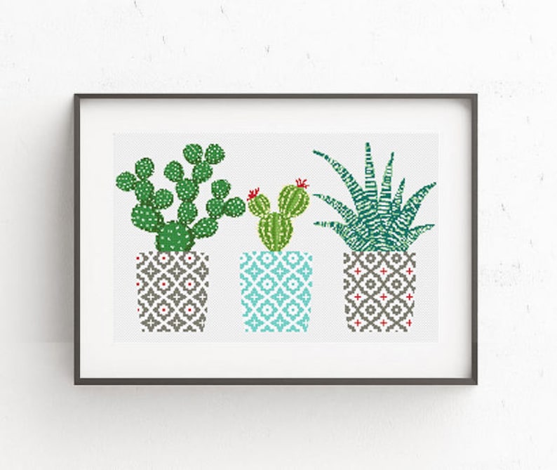 Cactus cross stitch pattern Geometric cross stitch pattern Natural embroidery sampler Flower, floral cross stitch PDF printable Modern Gift image 1