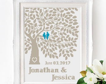 Wedding modern cross stitch pattern, personalized counted cross stitch chart, love, anniversary, wedding gift, Customizable DIY, digital PDF