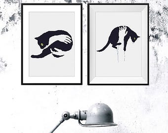 Cat Cross Stitch Pattern PDF Instant Download, Black Cat Embroidery Set of 2. Simple and Modern Designs for Cat Lovers