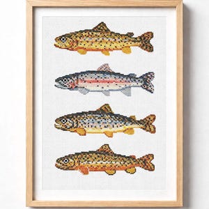 Trout Cross Stitch Pattern PDF | Rainbow Trout | Fish Cross Stitch | Lake Trout Embroidery Pattern