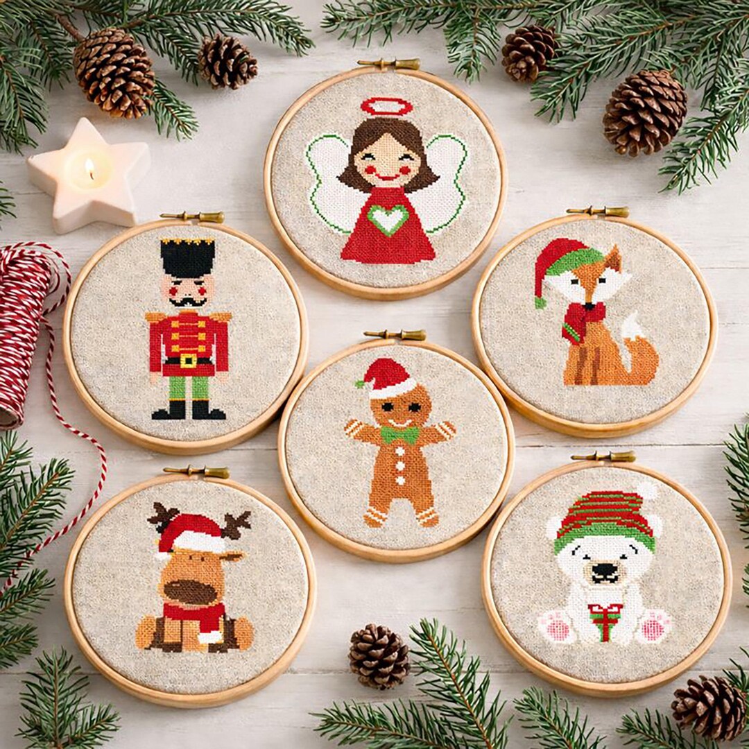 Christmas Mini Cross Stitch Patterns – Beginner Holiday Ornament Set - Etsy