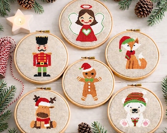 Mini patrones de punto de cruz navideños: set de adornos navideños para principiantes