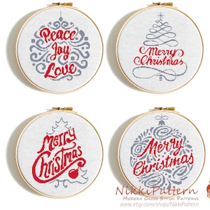 Christmas cross stitch pattern set Christmas tree cross stitch Merry Christmas Peace Joy Love Ornaments embroidery pdf pattern Santa Claus