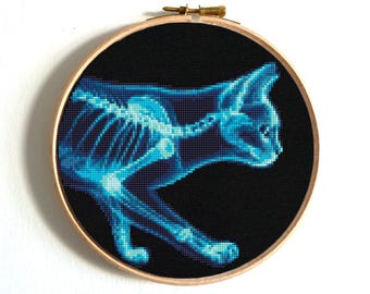 Funny cat cross stitch pattern, Cat X-ray cross stitch, Spooky and Quirky X-Ray Cat, Unique embroidery pattern, Instant download