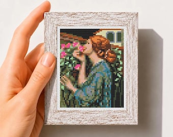 Mini cross stitch pattern, The Soul of the Rose - by Waterhouse Small famous artwork, Instant download embroidery PDF