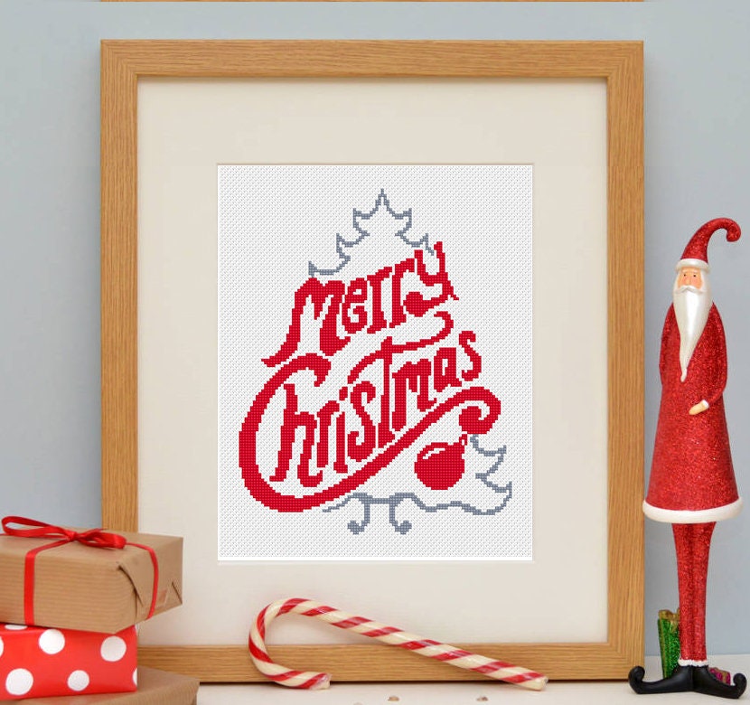 Christmas cross stitch pattern Christmas Tree set Merry | Etsy