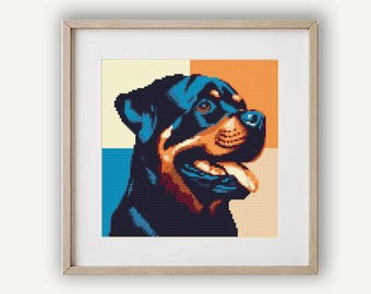 Rottweiler Cross Stitch Pattern, Abstract Dog Embroidery (PDF Pattern)