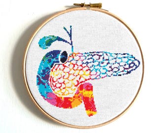 Anatomisch kruissteekpatroon, alvleesklierborduurontwerp, moderne hoepelkunst, menselijk lichaam x steek, directe download, pdf-patroon voor beginners