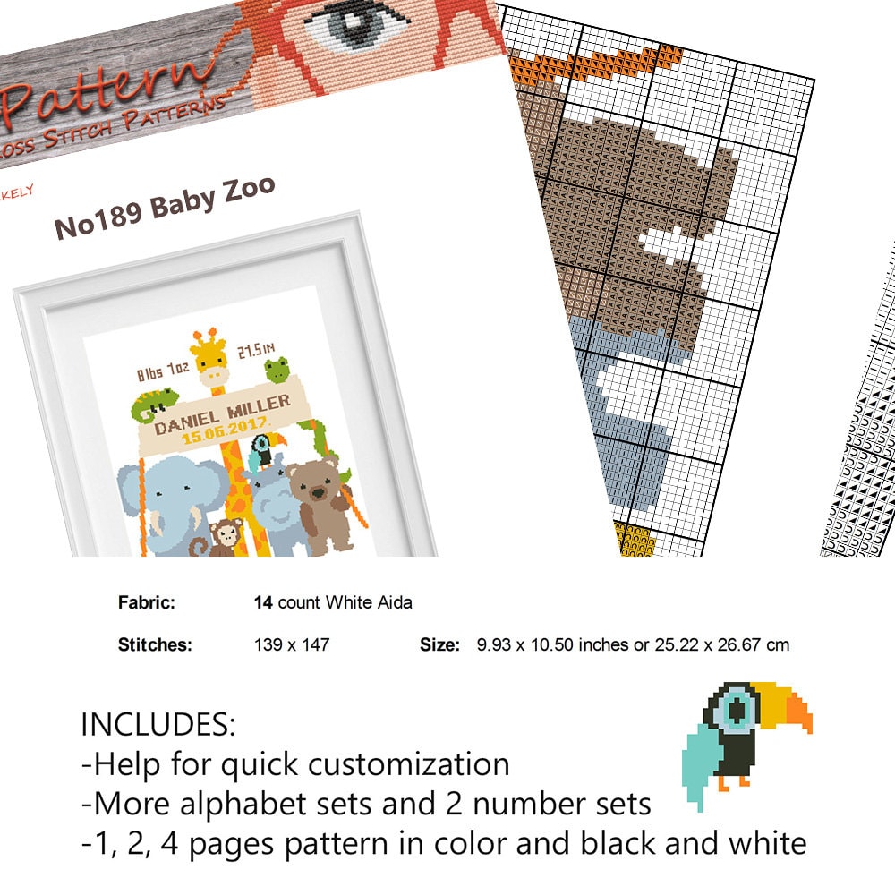 Birth Announcement Modern Cross Stitch Pattern, Girl Boy