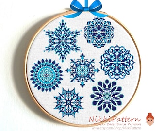 Christmas Snowflakes cross stitch pattern Modern cross stitch set Merry Christmas cross stitch PDF Christmas Ornaments Mandala Flower Snow