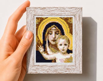 Mini art Cross Stitch Pattern PDF, The Madonna of the Lilies By Bouguereau, Famous painting, Small Tiny Art Embroidery, Instant Download