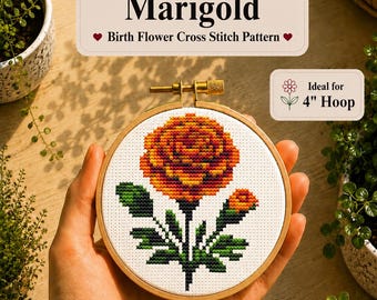 Marigold cross stitch pattern, Birth Month Flower, October flower, Mini and easy designs, The birth flower of Oct, Instant Download PDF