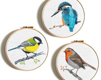 Birds cross stitch patterns , Robin bird, Kingfishers, Great Tit, cute singing birds counted cross stitch, easy cross stitch PDF