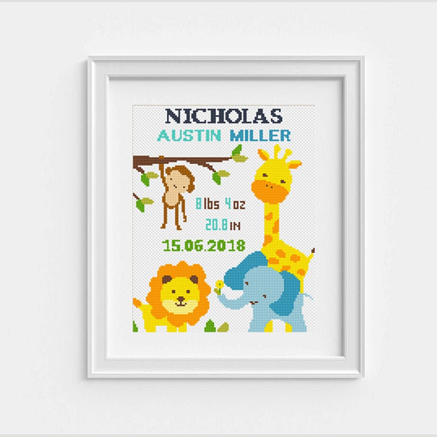 Birth Announcement Cross Stitch Pattern Boy Birth Sampler Easy Etsy