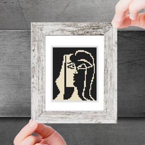 Mini cross stitch pattern Modern tiny art - The Kiss - by Pablo Picasso Famous art Tiny miniature painting cross stitch easy PDF pattern