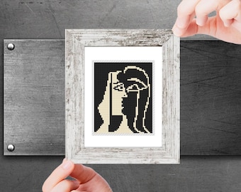 Mini cross stitch pattern Modern tiny art - The Kiss - by Pablo Picasso Famous art Tiny miniature painting cross stitch easy PDF pattern
