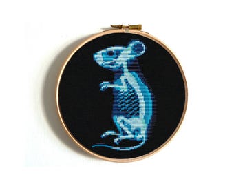 Funny x-ray cross stitch pattern, Cute mouse x-stitch, Spooky and Quirky X-Ray animal, Unique monochrome pattern, Instant download