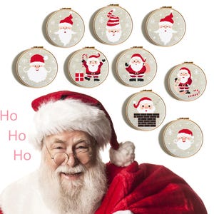 Santa Claus cross stitch pattern, Set of 9 Small hand embroidery, Santa in a red striped hat, Tiny Christmas gift, Instant download