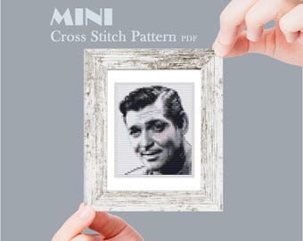Clark Gable Mini Cross Stitch Pattern - Funny & Easy Movie Star Portrait for Tiny Art Enthusiasts, Funny vintage, Digital download PDF