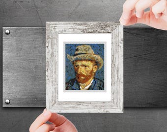 Mini Cross Stitch Pattern PDF, Self Portrait- by Vincent van Gogh, Famous painting, Small Tiny Art Embroidery, Instant Download