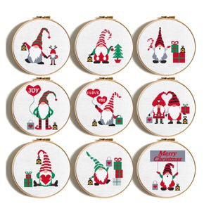 Christmas Gnome Cross Stitch Patterns Set of 9 PDF | Holiday Embroidery Charts | DIY Ornament, Cozy holiday decor | Instant Digital Download