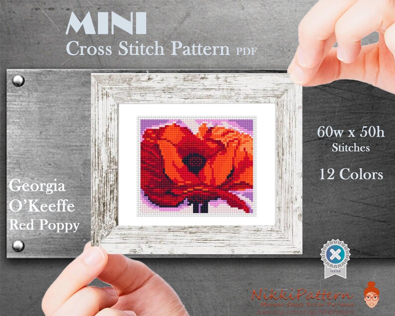 Mini art Cross Stitch Patterns Mini flowers Georgia O'Keeffe masterpieces Hand embroidery Modern cross stitch Tiny famous paintings image 5