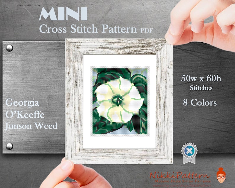 Mini art Cross Stitch Patterns Mini flowers Georgia O'Keeffe masterpieces Hand embroidery Modern cross stitch Tiny famous paintings image 7