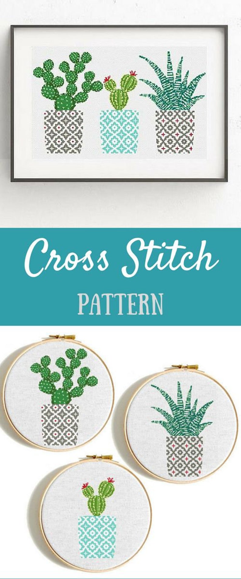 Cactus cross stitch pattern Geometric cross stitch pattern Natural embroidery sampler Flower, floral cross stitch PDF printable Modern Gift image 3