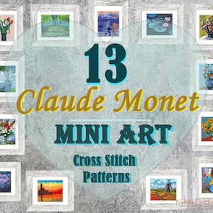 Mini schemi di punto croce - Collezione di fiori d&#39;arte di Monet - Piccoli capolavori - Mazzo di girasoli - Ninfee - Alba