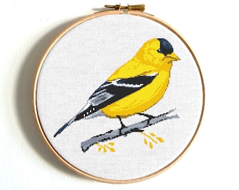 Bird cross stitch pattern American Goldfinch cute bird counted cross stitch Easy cross stitch printable PDF pattern Animal embroidery