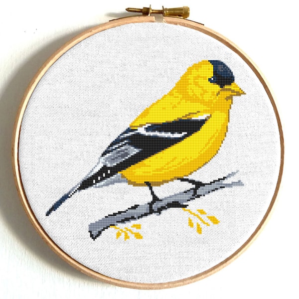 Bird cross stitch pattern American Goldfinch cute bird counted cross stitch Easy cross stitch printable PDF pattern Animal embroidery