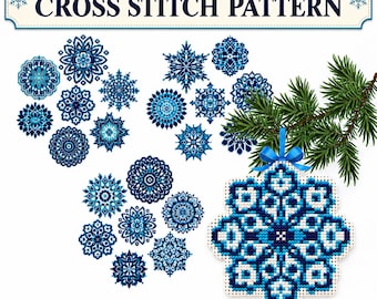 Christmas snowflakes cross stitch pattern, Set of 21 mini ornaments, DIY to Kids, Digital instant download PDF